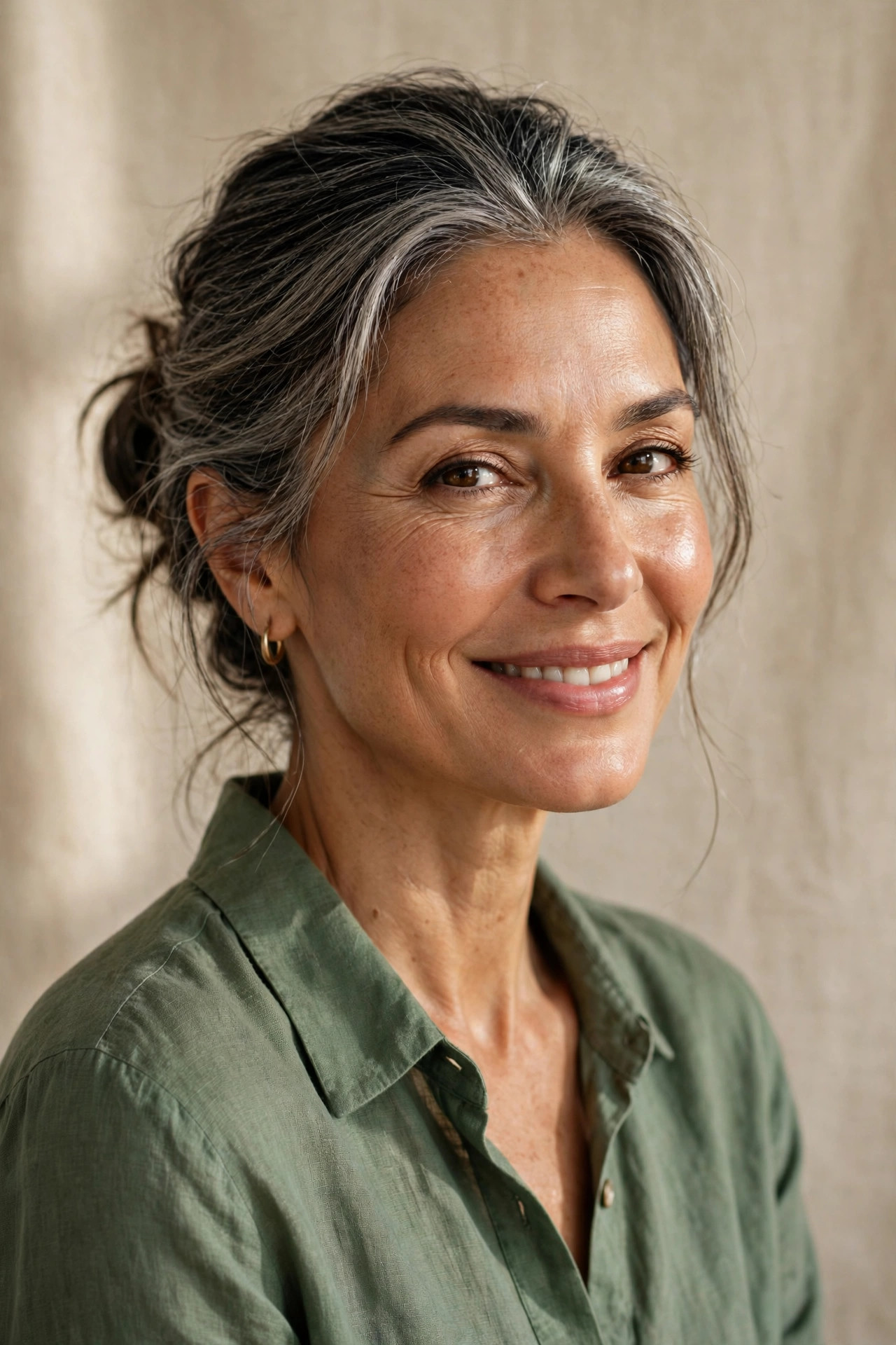 Donna in menopausa radiosa e serena